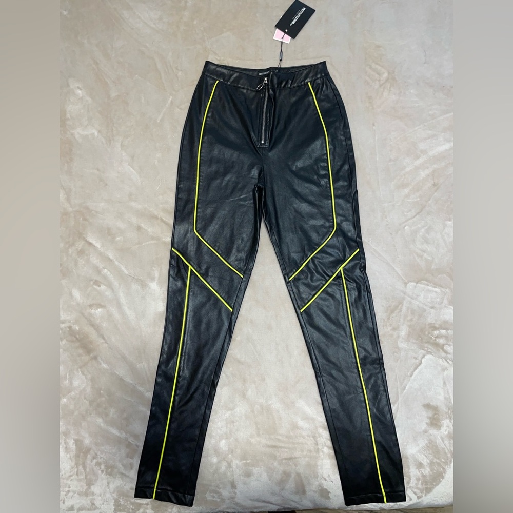 PLT US 4 Leather jeans with lime green stripe